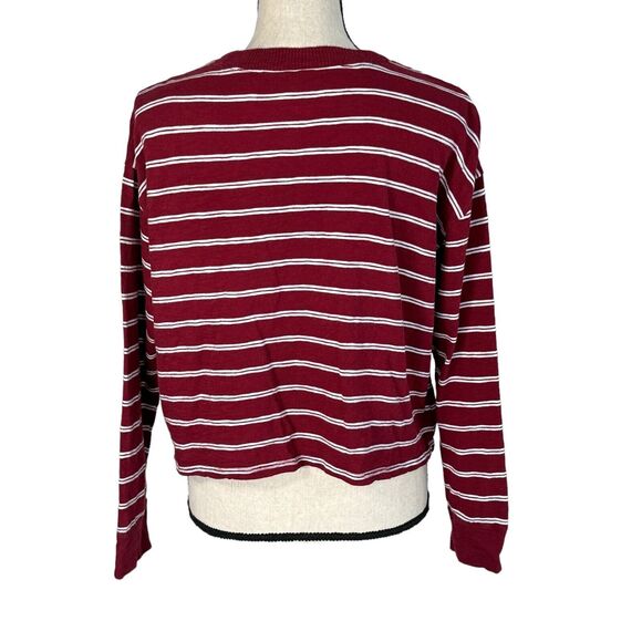 Hollister X-Small Cropped Tee-Shirt Top Striped Crew Neck Long Sleeve Oversized - Picture 5 of 9